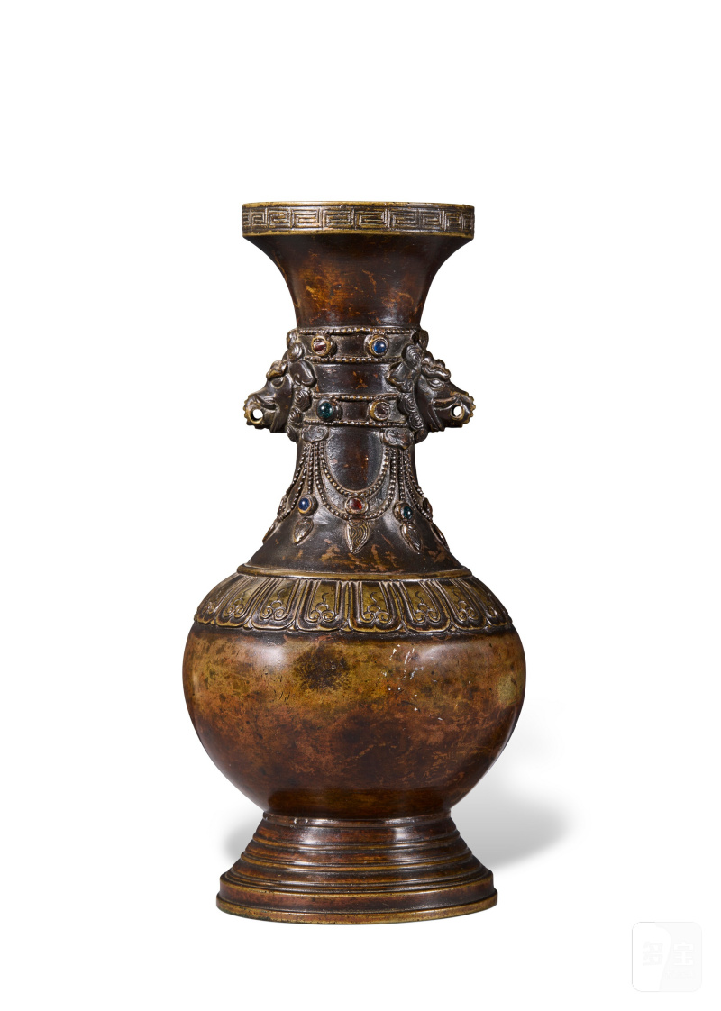 清十七/十八世紀 銅嵌寳獸耳香瓶  CHINA, 17TH-18TH CENTURY